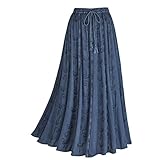 Women's Embroidered Broom Long Peasant Skirt - Enzyme Wash