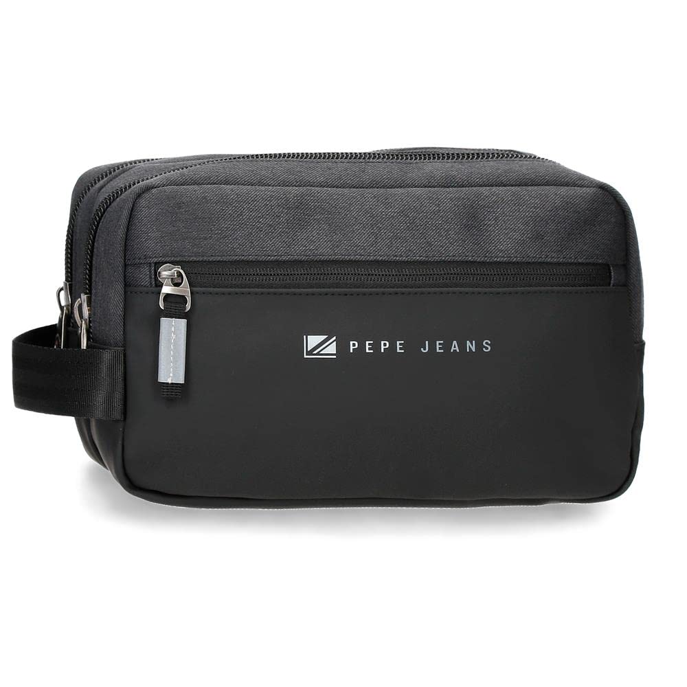 Pepe Jeans Jarvis Toiletry Bag Two Compartments Adaptable Black 26 x 16 x 12 cm Polyester with Faux Leather Details