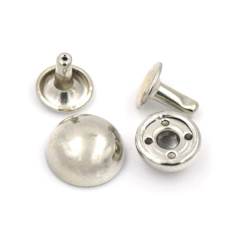250 Pcs 1/2" 12mm Double Domed Cap Stud Rivet Button Snap Nickle for Bag Clothes Bracelet