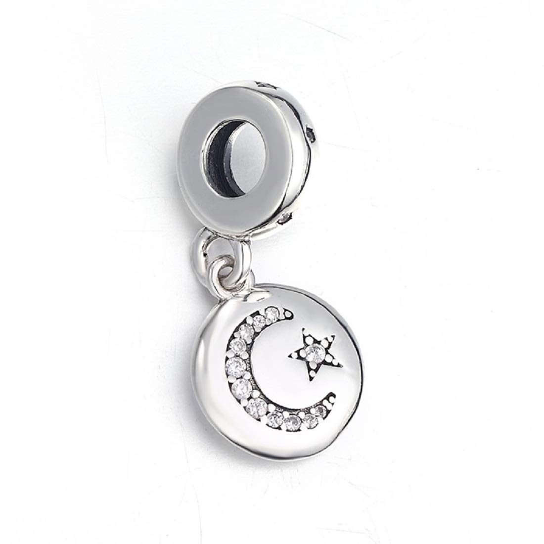 FeatherWish Star Crescent Moon Family Charm Sterling Silver 925 Fits And Compatible With Pandora Bracelets Gift For Wife Sister Mum Daughter Friend Birthday