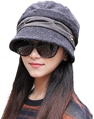 Knitted Cloche Hat Pleated Flapper Womens Ladies Winter Hat Short Brim Cap-Multicolor