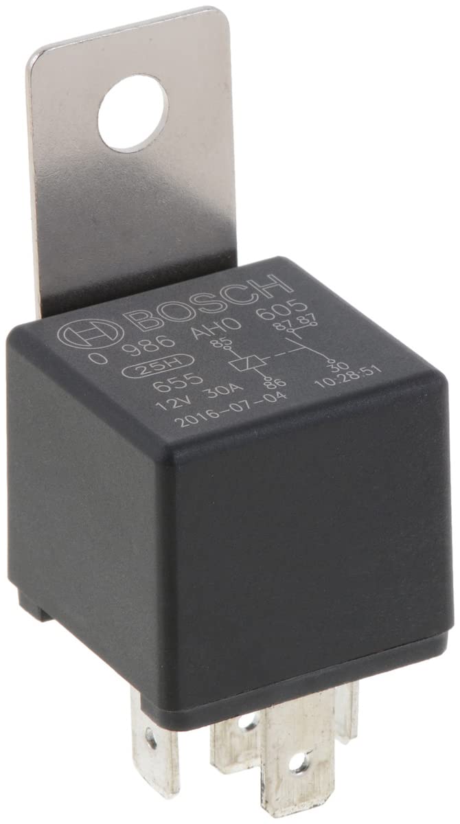Bosch 0986AH0605 Mini Relay 12V 20A, 2x87, IP5K4, Operating Temperature from -40 Degree to 100 Degree C, 5 Pin Relay with Holder