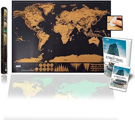 World Scratch Off Map Travel Poster - Perfect Travelers Gift, Track Your Destinations, Bright &amp; Vibrant Colors, Free Scratch Tool &amp; Travel Hackers Guide to Cheap Flights Ebook, Large Size 32x23in