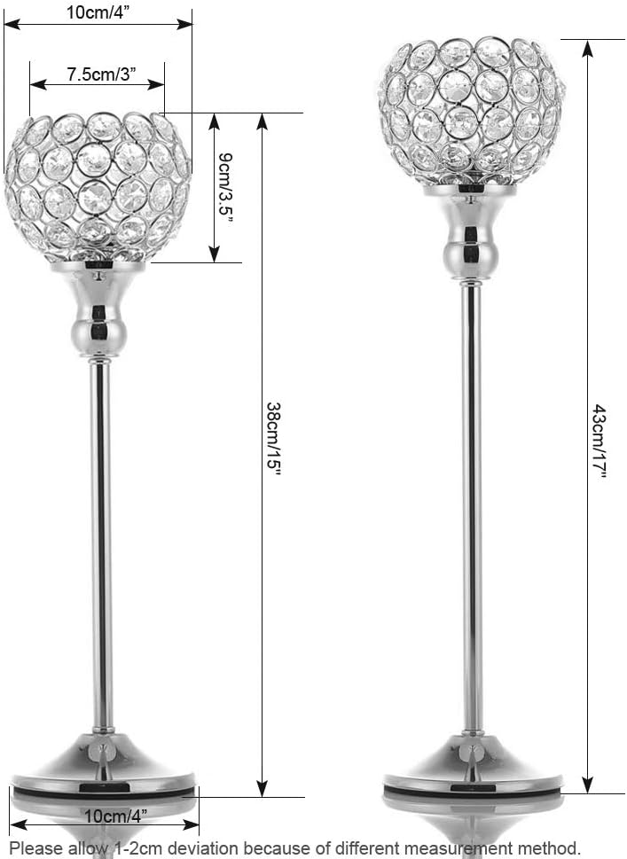 VINCIGANT Modern Silver Crystal Candle Holders/Decorative Candle Lanterns for Anniversary Celebration,Dining Room Coffee Table Decorative Centerpiece/Housewarming Gifts,Set of 2: Home & Kitchen