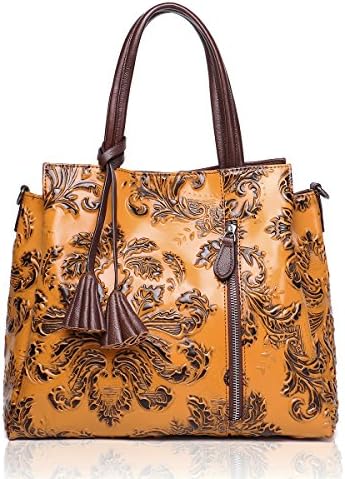 APHISONUK Handbags for Women Designer Satchel Soft Cow Leather Tote Handbags Shoulder Bags(Yellow๏ผ