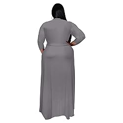 Runwind Plus Size Maxi Dress Sexy 3/4 Sleeve V Neck