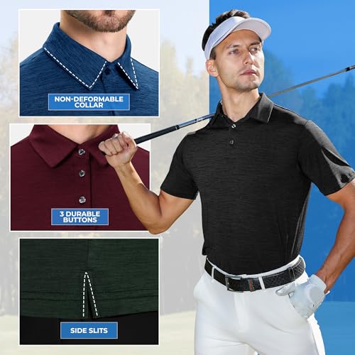 LalaHooK 5 Pack Polo Shirts for Men - Short Sleeve Quick Dry Moisture Wicking Black Golf T-Shirts for Work Casual Athletic