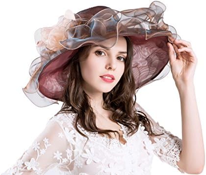 Organza Sun Hat for Women Church Wide Brim Kentucky Derby Floral Headband Fascinator Cocktail Hat