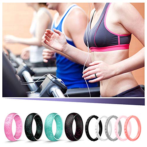 Silicone Wedding Ring Bands for Women 14 Pack 4 5 6 7 8 9 Women Thin Stackable Narrow Diamond Pattern Glitter Powder Rubber Wedding Band Rings 2.5mm & 3mm Wide (14 Colors, 6.5-7(17.3mm))