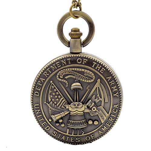 Bronze vintage american army quartz pocket watch necklace chain p…