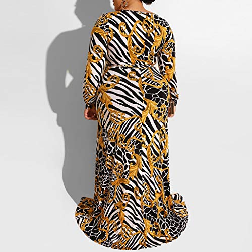Witspace Fashion Women Plus Size Sexy Print Frenulum Sashes Loose Long Sleeve Long Dress - Thumbnail 2