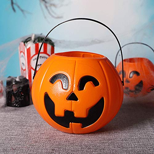 Portable Pumpkin Buckets, Candy Jar, Children Halloween Party Decoration Ornaments, 1 x Large + 1 x Small Candy Basket with Handle