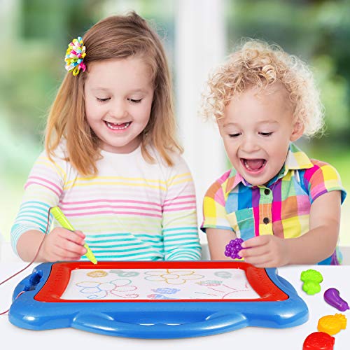 Geekper Magnetic Drawing Board, 15.75" Erasable Colorful Magna Doodle Toys Writing Sketching Pad Set with 5 Shape Stamps & Lovely Sticker ( Blue ) - Thumbnail 5