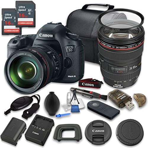 Canon EOS 5D Mark III 22.3 MP Full Frame CMOS Digital SLR Camera with EF 24-105mm f/4 L IS USM Lens with 2pc 16GB Memory Cards - International Version (No Warranty)