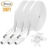 3 Pack DC Power Extension Cable 20ft 2.1mm x 5.5mm Compatible with 12V DC Adapter Cord for CCTV IP Camera, LED, Car - White