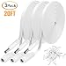 3 Pack DC Power Extension Cable 20ft 2.1mm x 5.5mm Compatible with 12V DC Adapter Cord for CCTV IP Camera, LED, Car - White