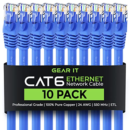 GearIT Cat 6 Cable 5 ft (10Pack) Cat6 Patch Cable, Cat 6