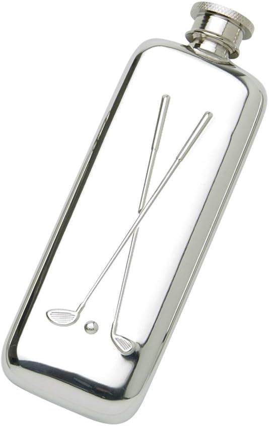 Edwin Blyde & Co Spirit Flask – Plain Boot Design with 3D Cross Golf Clubs and Soft Corner Shape, 3 oz, Pewter, 14 x 5 x 1.5 cm