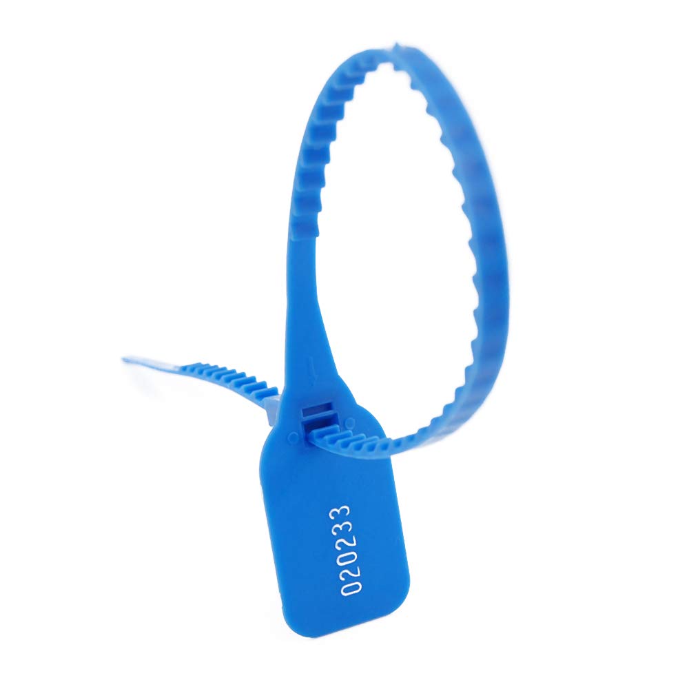 Plastic Security Seals Container Locking Tags Pull Tight Seals with Tooth Numbered Zip Ties (100pcs X BLUE)