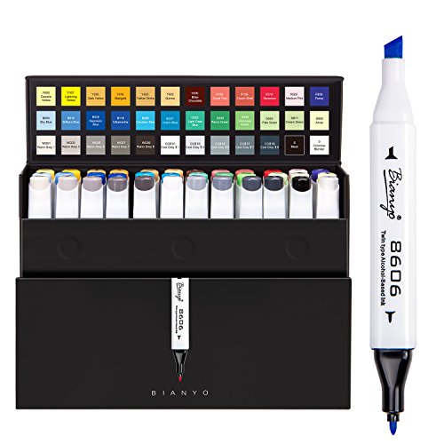 Bianyo Dual Tips Art Sketch Markers - Set of 36 Permanent Highlighters for Adults& Kids Coloring Drawing, Gift Box