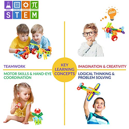 MEIGO STEM Toys - Toddlers Educational Construction Engineering Building Blocks Set Best Preschool Learning Toy Gift Kit for Kids 3 4 5 6 7 8 Year Old Boys Girls (118pcs)