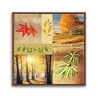 Framed Canvas Wall Art Leaves, Birds, Abstracts Canvas Prints Home Artwork Decoration for Living Room, Bedroom - 16x16 inches