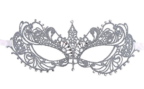 Elegant Greek Goddess Masquerade Opera Costume Crystal Gem Eye Lace Mask,Silver