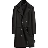 INVACHI Men's Wool Blend Pea Coat Notched Collar Double Breasted Overcoat Warm Winter Trench Coat