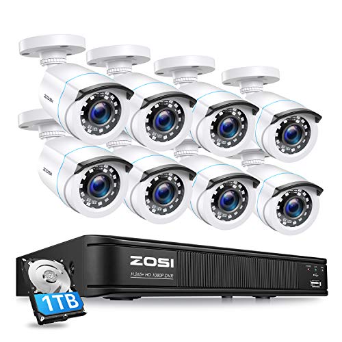 ZOSI 1080P H.265+ Home Security Camera System,5MP Lite 8 Channel CCTV DVR Recorder with Hard Drive 1TB and 8 x 1080p…