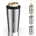 4 in 1 Insulated Slim Can Cooler for 12 OZ Cans and Beer Bottle - Keep 8 Hours Cold, Easy to Hold - Stainless Steel Can Holder, Double Walled Can Insulator for Hard Seltzer and More (Stainless Steel)