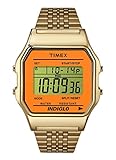 Timex Unisex Digital Watch | Retro Orange Case Gold-Tone Band | TW2P65100