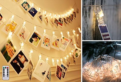 Photo Clips String Lights 40 LED Battery Operated Starry Fairy Lights For Valentine's Day Decoratio Hanging Photos Pictures Notes Artwork for Wedding Birthday Party Wall DIY Warm White(Remote control