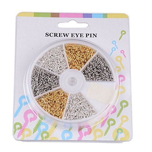 Kissity 1 Box Three Colors Iron Screw Eye Pins Bail Peg Set For Half-drilled Beads 10x4x1mm Pack of about 600pcs