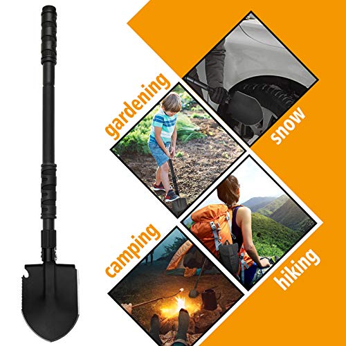 FullLit Folding Shovel, Camping Shovel (24.21''), Survival Multitool, with Pickaxe, Lightweight