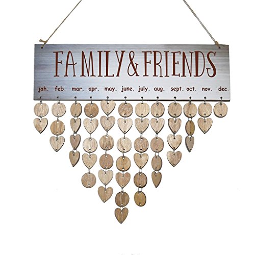 Neartime â¤ï¸Calendar Wood,Hot New Fashion 2018 Wood Birthday Reminder Board Birch Ply Plaque Sign DIY Calendar Family&Friends (Grey)