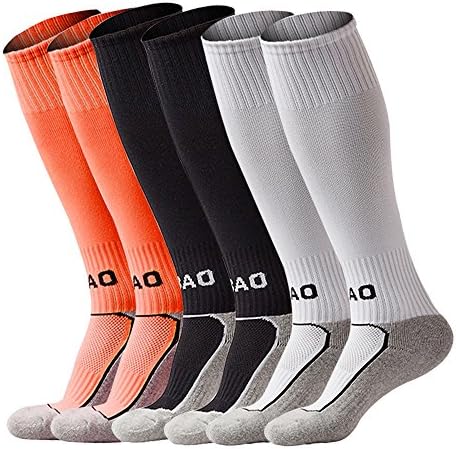 LITAO for Little Boys/Girls Outfits Compression Long Sport Soccer Socks 6 Pack (Kids/Youth Gifts) (Orange&amp;Black&amp;White)