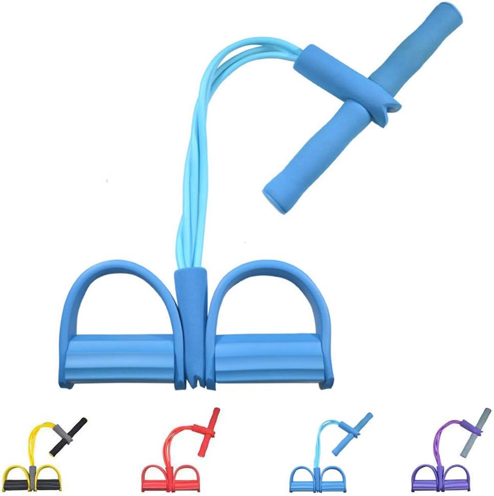 Gfung Multifunction Resistance Training 4 Tube Leg Exerciser Pull Rope Bands Yoga Fitness Foot Pedal Pull Ropes Sit-up Bodybuilding Expander Resistance Exercise Bands for Home Gym