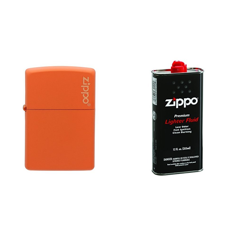 Buy Zippo Orange Matte Logo Pocket Lighter with 12 oz Lighter Fluid