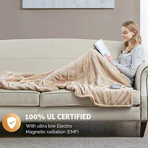 Hyde Lane Sherpa Heated Blanket Beige Luxury 60x70 Oversized Plush