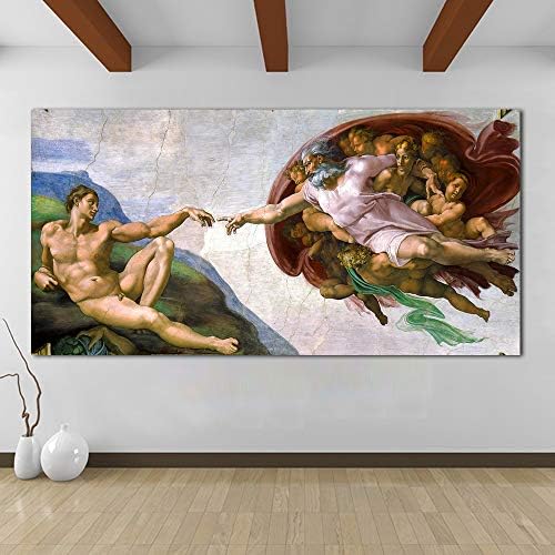 Karen Max Canvas Art Classical Oil Painting Michelangelo Creation of Adam Wall Pictures for Living Room Modular Pictures (Size 3:28x56inch No Frame)