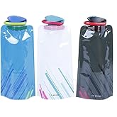 LuLuya 3 Pack Collapsible Water Bottles for Travel – 24oz Foldable Water Bottle with Leakproof Lid, Food-Grade Silicone Portable Reusable BPA-Free Water Bottle for Hiking,Sports,Camping,Biking