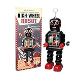 Vintage Style Black Windup Tin High Wheel Robot