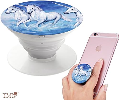 Unicorn Pop Socket, Premium Expanding Pop Socket Grip for iPhone, iPad, Galaxy, Note, Tab and Other Tablets. Great Gift, Party Favor, Cell Phone Holder and Stand. (Realistic - Blue, 1 Piece)