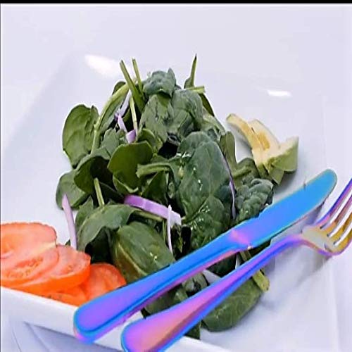 Lightahead 24pcs Rainbow colored Iridescent Stainless Steel Flatware Tableware Cutlery Set in attractive Black Gift Box (Multicolored) - Thumbnail 4