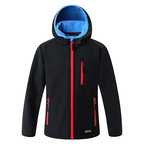 Eono Essentials Junior-Softshell-Jacke mit fester Kapuze (Schwarz, 116)|winterjacke