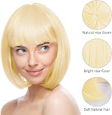 Aomig 3 Pack Short White Gold Bob Wigs Set with 2 Caps Neon Cosplay view 3