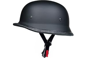 German Style Motorcycle Helmet, Matte Black, Half Shell Design with Chin Strap