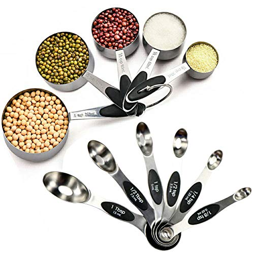 Stainless Steel Measuring Spoons and Cups Set of 11, Features 6 Narrow and Stackable Magnetic Spoons and 5 Nesting Cups for Easy Storage Measuring Dry and Liquid Ingredients