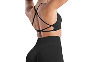 Jetjoy Seamless Sports Bra for Women Workout Criss Cross Back Backless Tops Padded Open Back Strappy Gym Bra Yoga Top