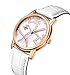 BINGER Women Mother Pearl Dress Watch Rose Gold Sapphire Crystal White Calfskin Leather Strap 553L-W